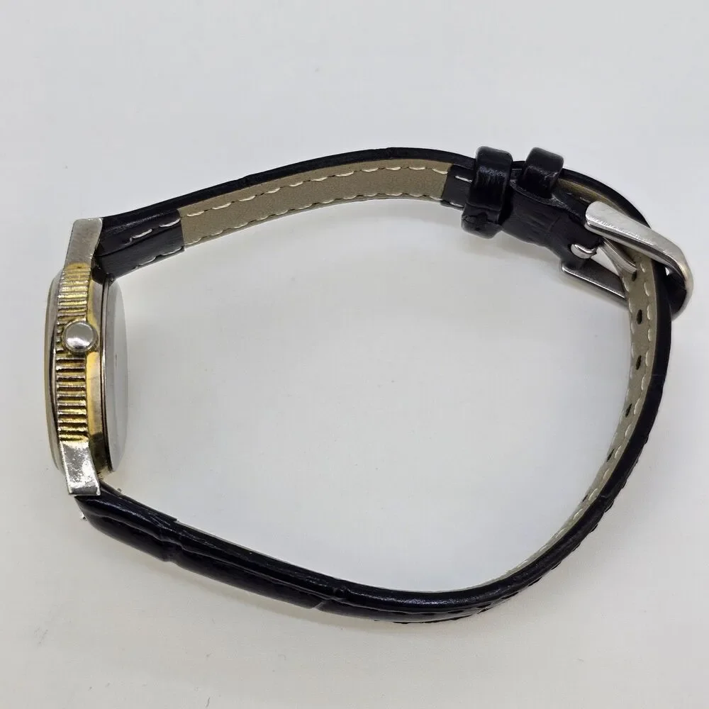 VTG Pierre Nicol Women Watch 24MM Cream Dial New Black Leather Bands New Battery